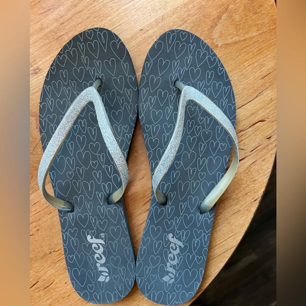 Heart Pattern Flip Flops with Glitter Straps REEF Brand